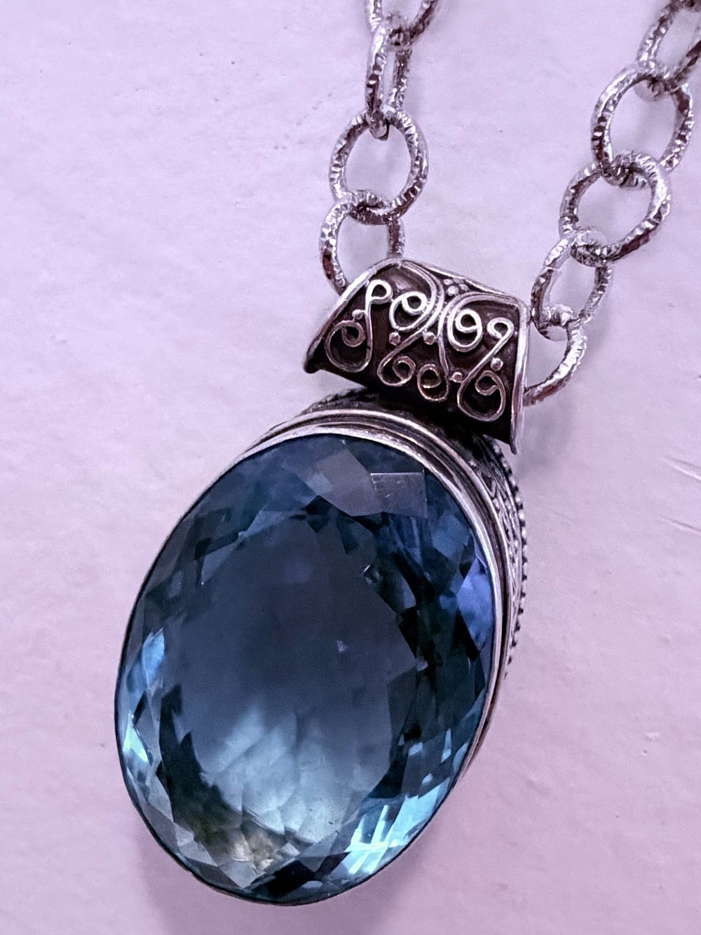 Blue Oval Gemstone Pendant Necklace - Women's Jewelry